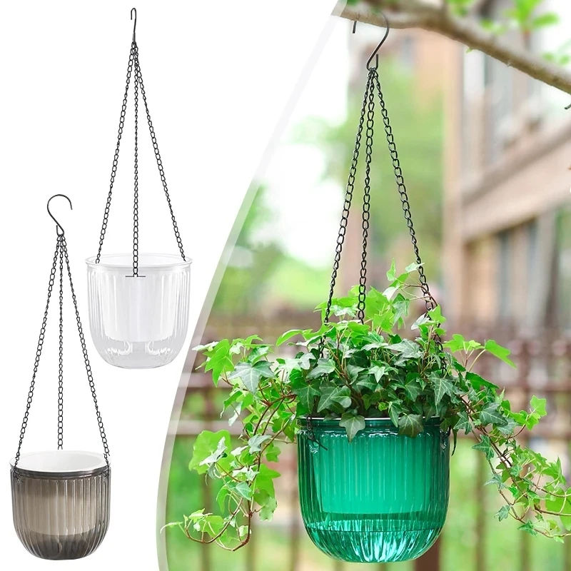 

Hanging Flowerpot Self Absorbing Water Planter Thickened Plastic Plants Hydroponic Plant Vases Flower Pot Wall Bonsai Decor