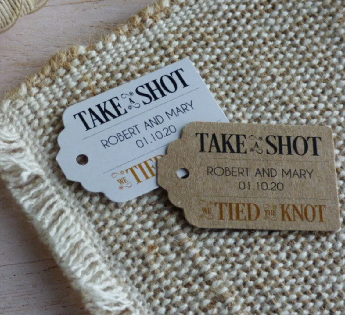 50pcs MINI TAG Take a Shot we Tied the Knot. Alcohol Favor Tag