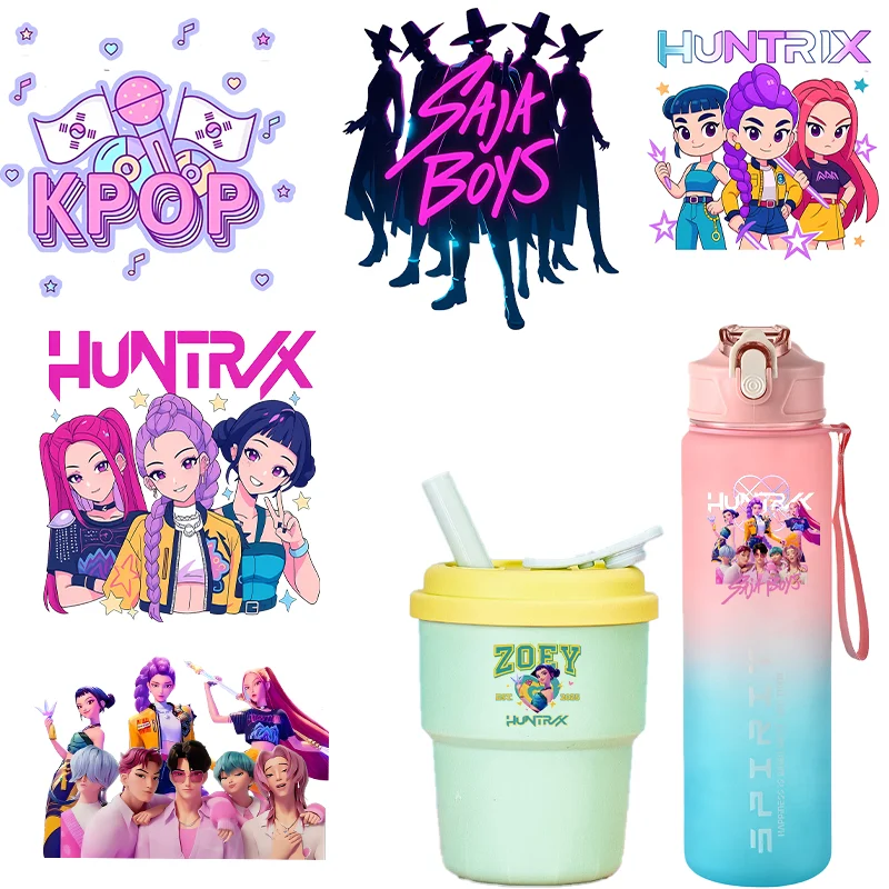 KPop شيطان الصيادين الكرتون ثلاثية الأبعاد نقل ملصق UV DTF ملصقات مقاومة للماء مناسبة لكوب الماء علب الاغذية قابل للغسل لتقوم بها بنفسك يلتف