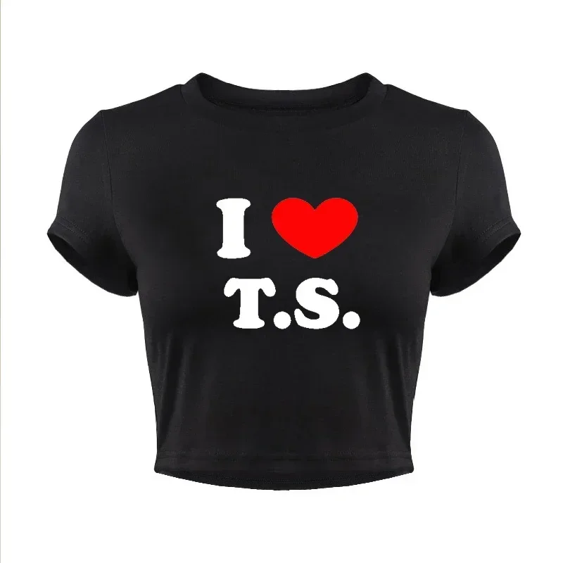 Camisetas recortadas أنا أحب T S para mujercamiseta de manga corta a la moda de verano ropa Y2k camiseta Harajuku para beb