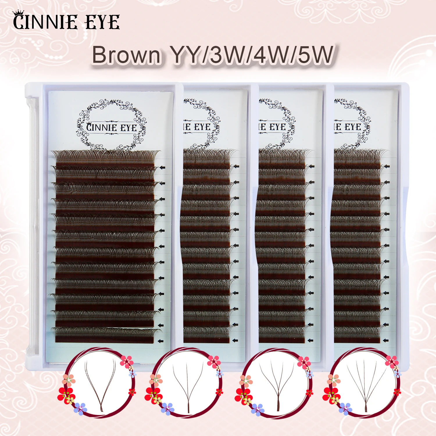 Extensiones de Pestañas 5W YY 7mm Color Marrón 4DW, Fans de Pestañas Brasileñas Premade, Clusters Individuales DIY, Pestañas 3D en Forma de W, Dolly Eye