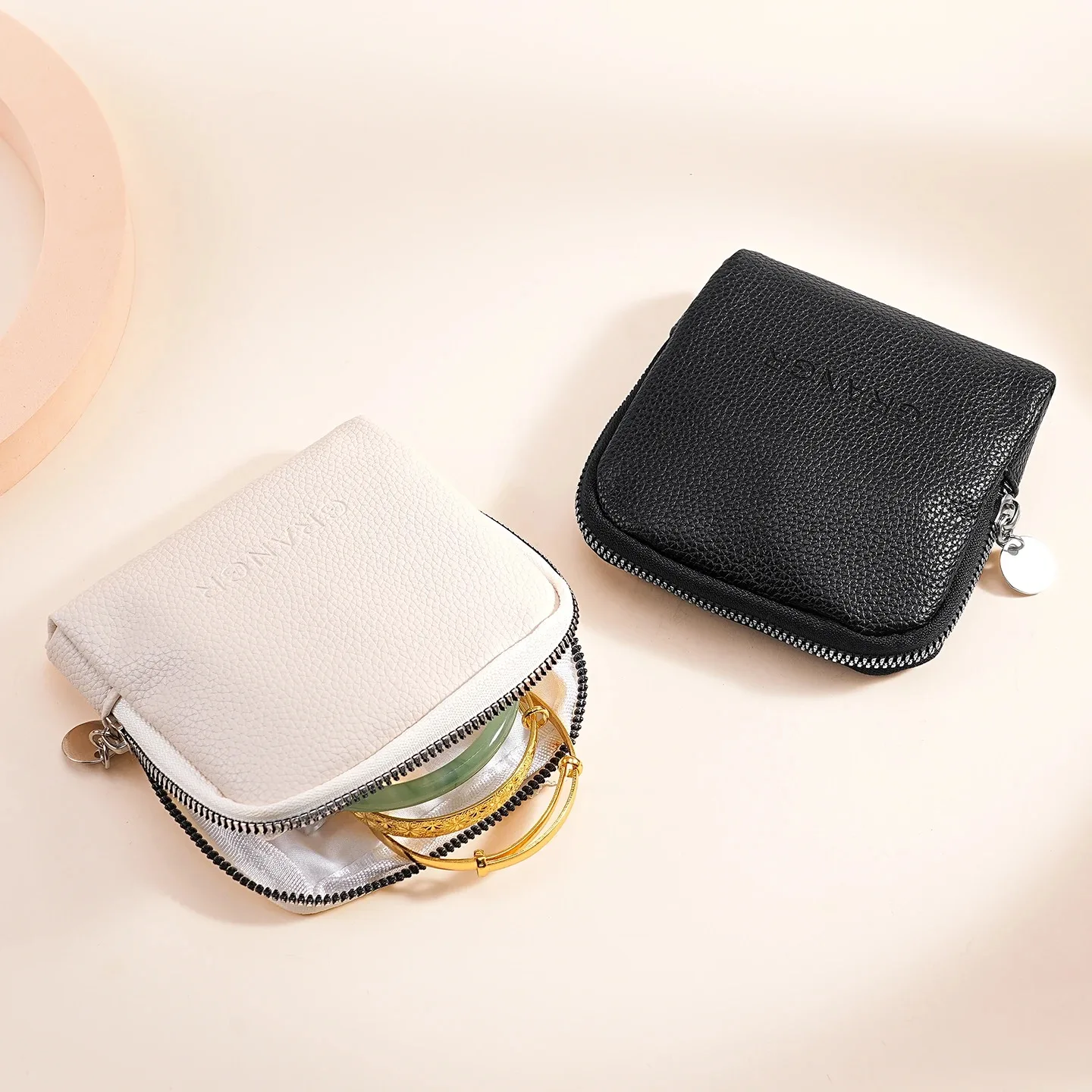

Portable Pebble Leather Jewelry Organizer Multi-Compartment Zipper Case Travel Accessory Storage Bag