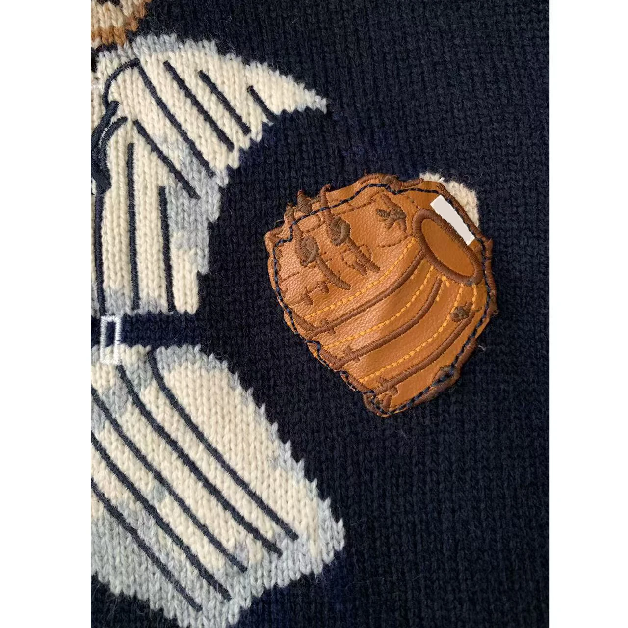 

KAILE American Retro Baseball Bear Embroidery Sweater Heavyweight Wool Knit ex Long Sve round Ne Warm Ciwalk