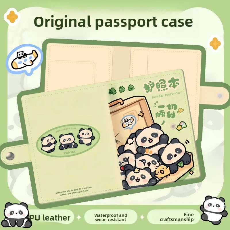 

Portable Cute Panda Leather Passport Protective Cover Multi-Functional Card Holder for Travel Abroad Convenient Card Storage Bag
