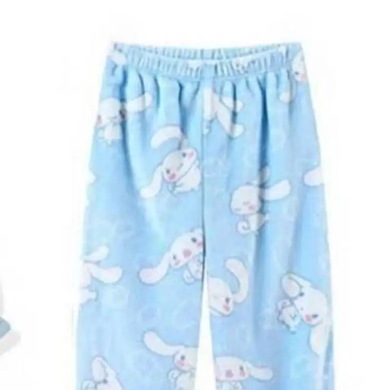 

Kawaii Sanrio Y2K Cinnamoroll синие пижамные брюки женские мягкие домашние брюки Harajuku стандартные свободные Фланелевые брюки