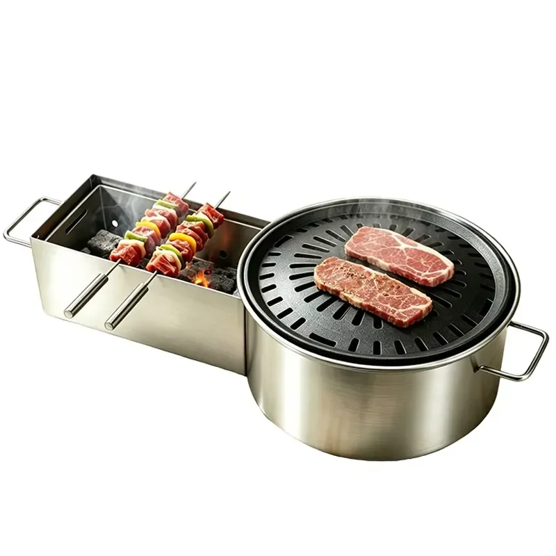 Portable Stainless Steel Charcoal Grill for Outdoor BBQ Picnic Backyard Cooking Compact Desktop Metal Barbecue Meat Grilling