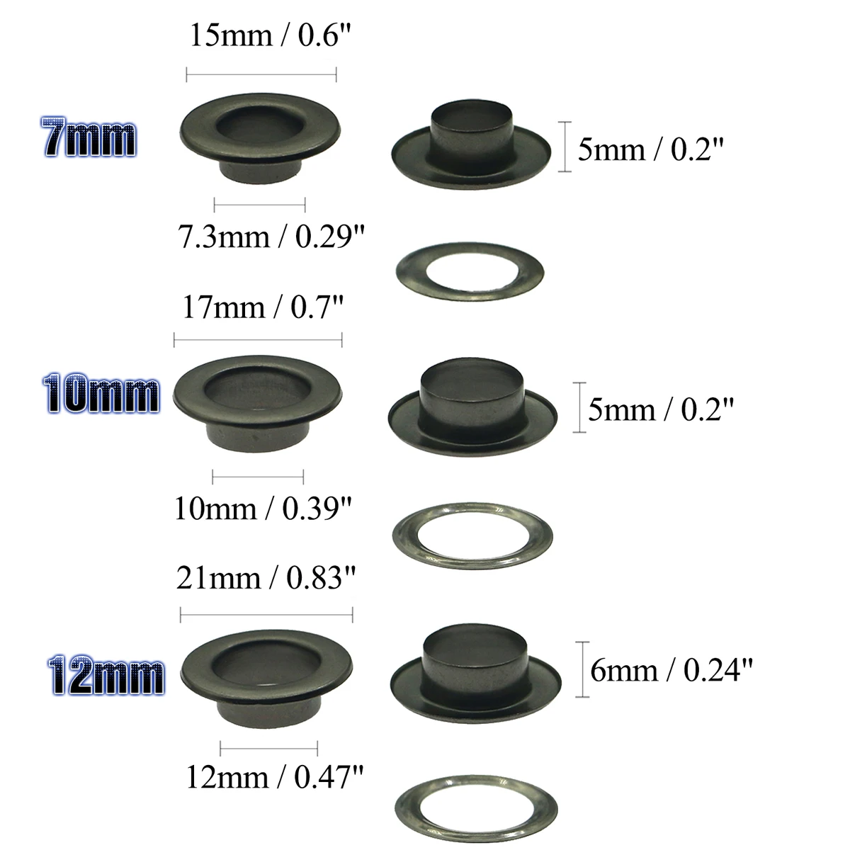 Pure copper electroplating eyelets with washers grommet, inner diameter, 7.2/10/12mm