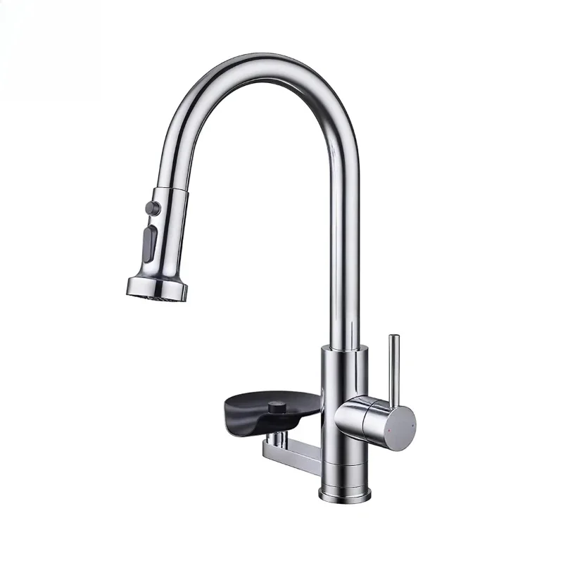 Modern two-way handle pull-out kitchen faucet stainless steel with glass washer