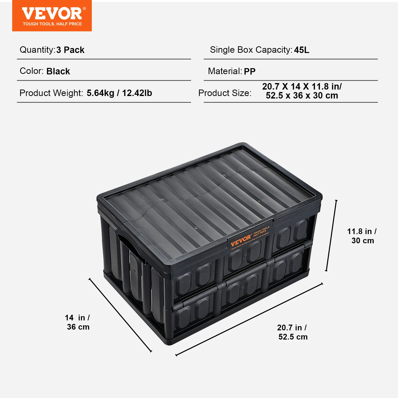 SucceBuy Set van 3 45L/65L Opvouwbare Opbergbakken Opvouwbare Stapelbare Utility Garagekratten met Deksels voor Kleding Snack Kruidenier