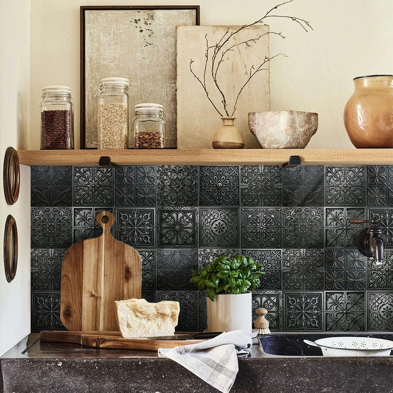 

12/24 piece set of vintage art tile stickers, bathroom and kitchen, decorative tile stickers, easy to stick