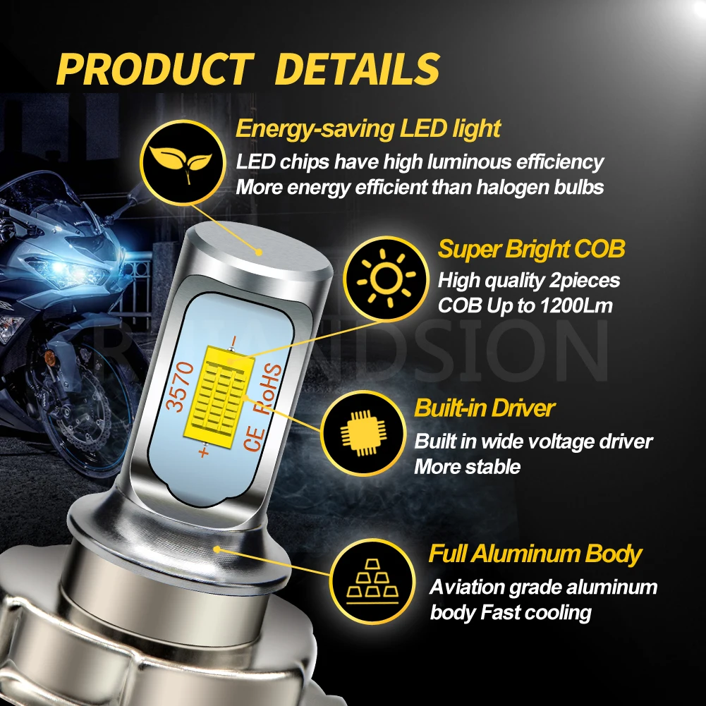 อุปกรณ์เสริมรถจักรยานยนต์ไฟหน้า LED PH3S ซ็อกเก็ต 10-30V แรงดันไฟฟ้ากว้าง 3570 ชิป 1500LM ความสว่างสูงเหมาะกับ 12V 50cc สกู๊ตเตอร์ 2PCS