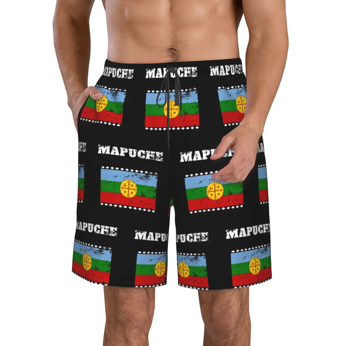 Mapuche Town Flag Retro Vintage Trunks Beach Board Shorts Casual Quick Dry Swim Summer Men Pants