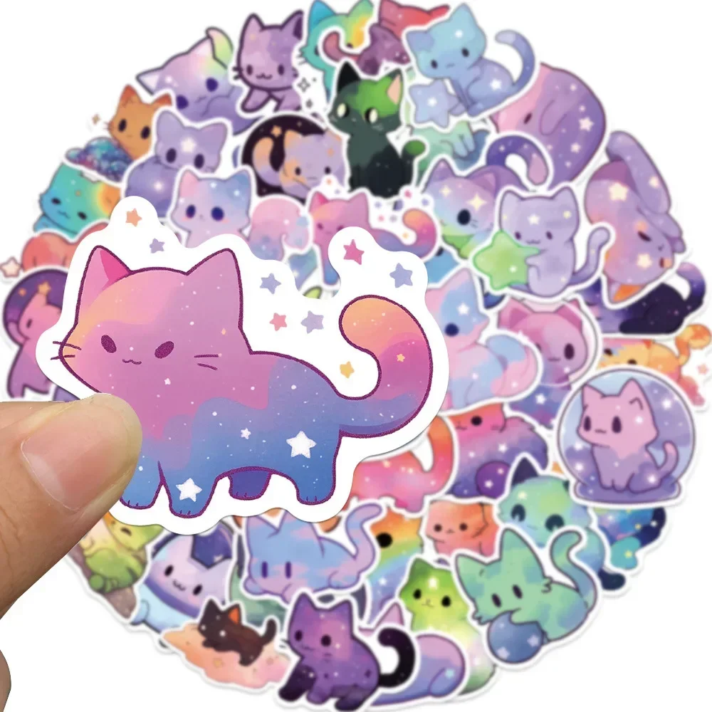 50PCS Cute Starry Sky Cat PVC Sticker Aesthetic Chidlren's Stationery Decoration Scrapbooking School Supplies for Kids