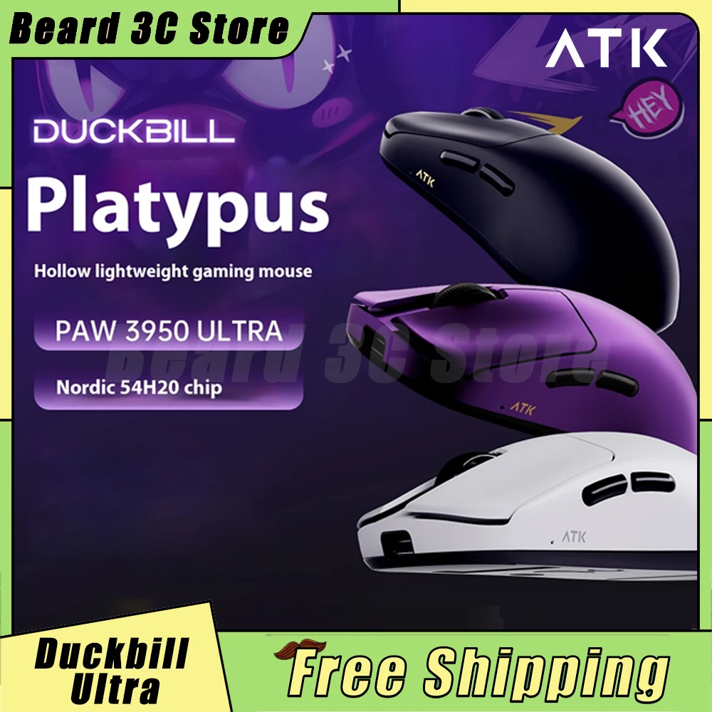 

ATK Duckbill Mouse Dual Mode Wireless Paw3950 Ultra 30000dpi Lightweight Mouse Hub3.0 Nordic 54h20 Esports Games Mice Accessory