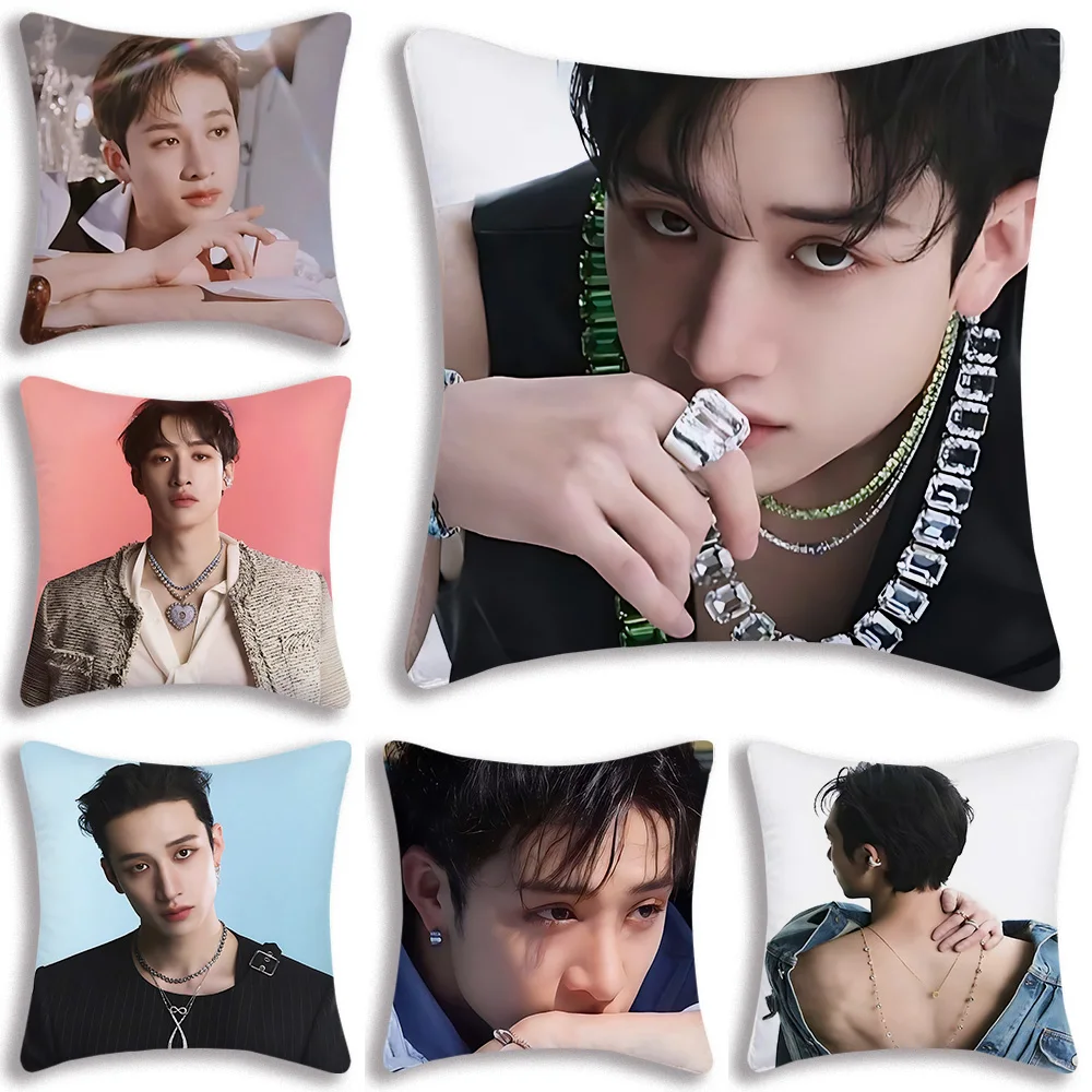 Pillow Covers Cartoon KPOP Bang Chan Sofa Decorative Home Double-sided Printing Short Plush Cute Cushion Cover