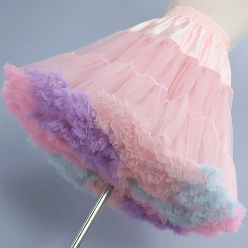 Women Petticoat Multi-Color Adult Puffy Tutu Skirt Layered Ballet Tulle Pettiskirts Dress Costume Underskirt
