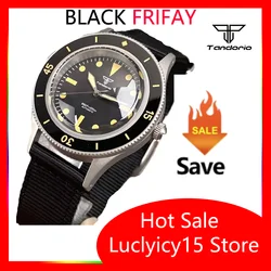 Retro Watch Vintage 50-Fathoms Tandorio 20ATM 40MM Automatic NH35 PT5000 Movement Men Watch Black Dial Lume Dome Sapphire Glass