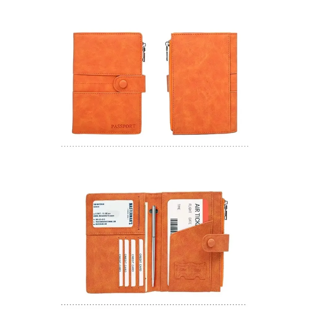 RFID Blocking Passport Holder PU Leather Travel Passport Cover Multi Pocket Zipper Buckle Document Wallet for Men Women