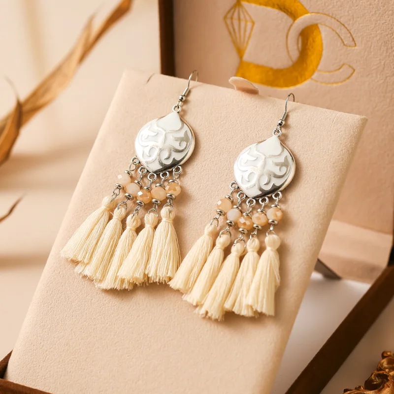 Vintage Ethnische Bunte Quaste Ohrringe für Frauen Elegante Pfirsich Herz Kristall Legierung Ohrring Party Hochzeit Täglichen Schmuck – Detail 14