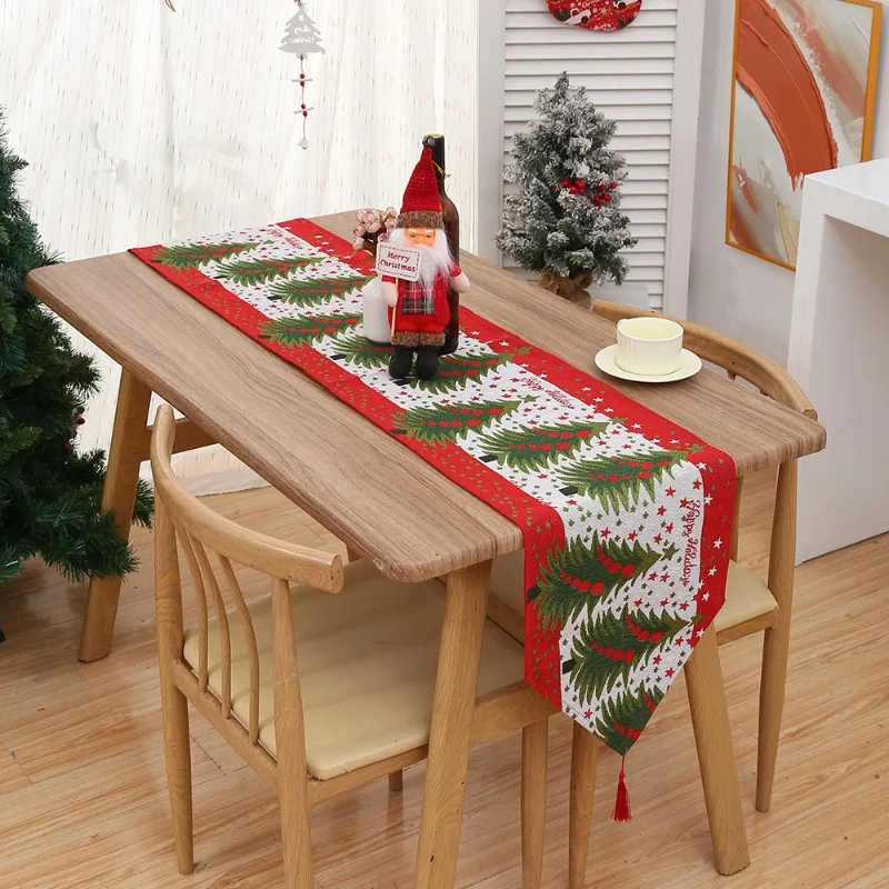 2024 Christmas Table Flag Christmas Tree Table Flag Color Weaving Jacquard Tablecloth Decoration