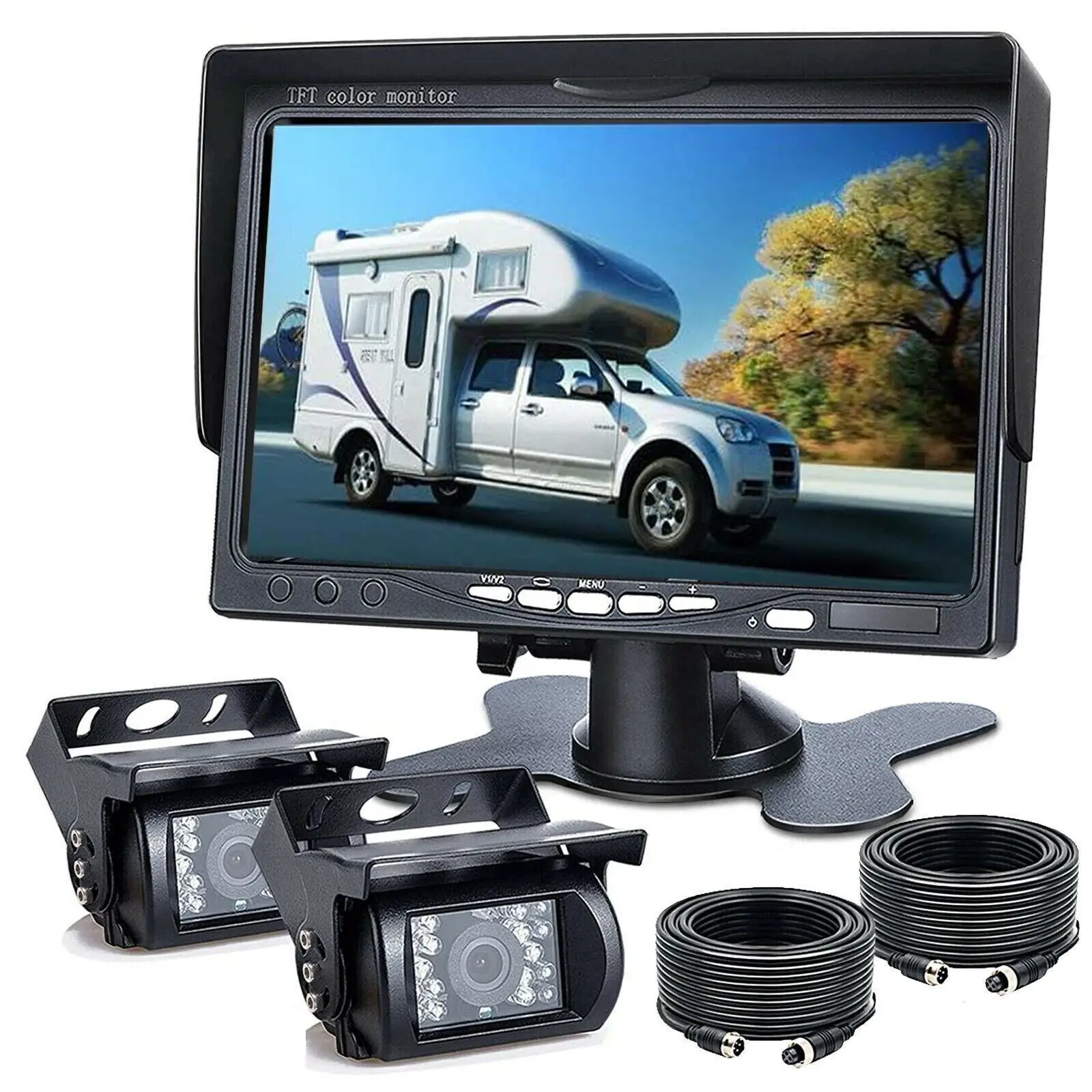 Hot Selling 7 Inch Vehicles Dual Channel Monitor With 2 Backup Rearview Reversing Cameras Kit For Truck Trailer Caravan