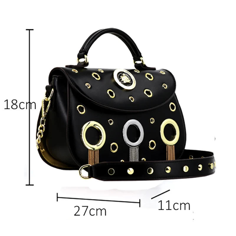 VM FASHION KISS  Punk Women's Round Hole Hollowed Out Designer Top-Handle Bags Chain Tassel Decorate Shoulder Crossbody Bag 2024