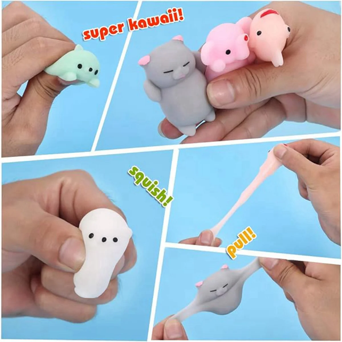 Stress Reliever Squishy Toy para Crianças, Mochi Toy, Brinquedos de Ansiedade, Cesta de Páscoa com Caixa de Armazenamento, Favores de festa 24pcs