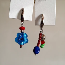 Trendy Vintage Asymmetric Transparent Flower Metal Pendant Earrings For Women Unique Y2K Aesthetic Jewelry Accessories Wholesale