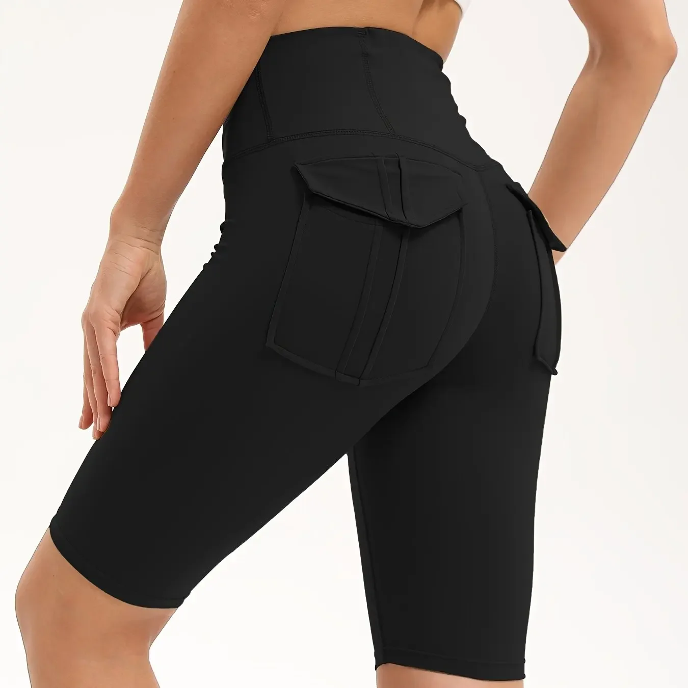 

Высокие женские спортивные шорты с высокой талией и карманами, супермягкие спортивные шорты для тренировок, бега, йоги, брюки