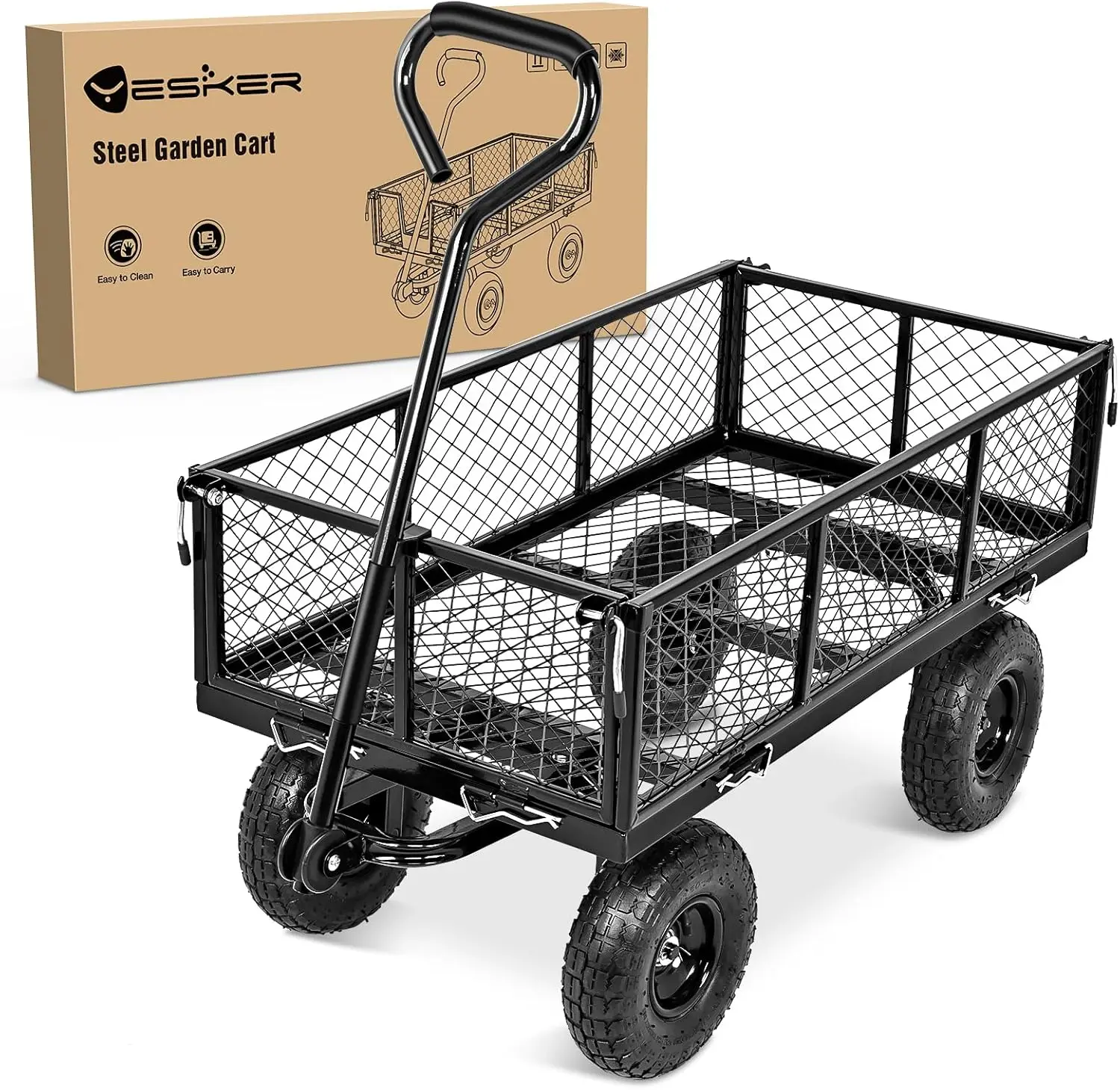 

Steel Garden Carts 800lbs Dump Wagon with All Terrain Inflatable Wheels for Yard Lawn Farms Gardening Heavy Duty Utility Outdoor