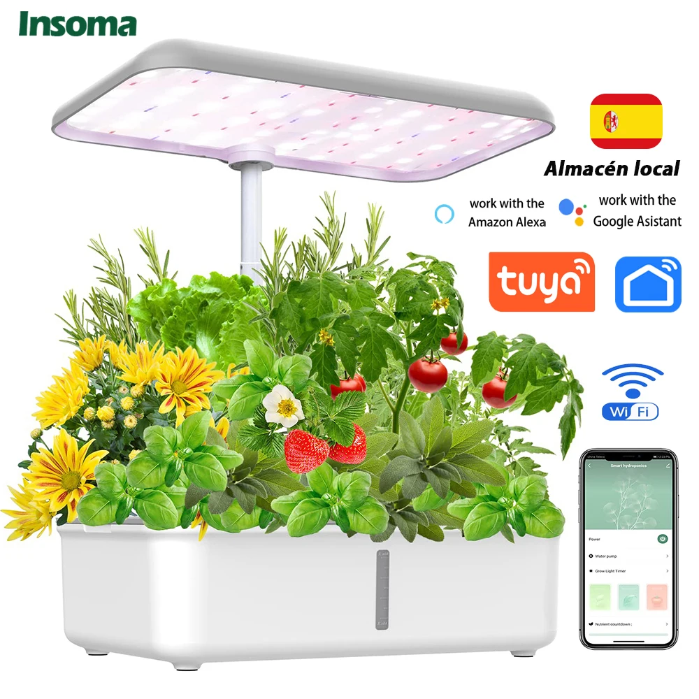 Système de jardinage intérieur Tuya Wifi, kit de 14 inserts pour plateaux de semis, avec pompe et minuterie automatiques, propagateur à couvercle surélevé, Nouveauté 2026