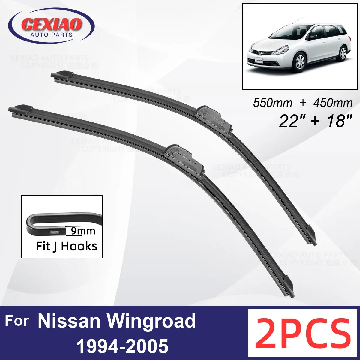 

Car Wiper For Nissan Wingroad 1994-2005 Front Wiper Blades Soft Rubber Windscreen Wipers Auto Windshield 22"+18" 550mm + 450mm