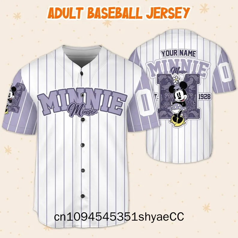Personalize M Minnie Mouse cute, Custom Kid Youth Adult Disney Jersey, Minnie Jersey, Disney Baseball Jersey Outfit, Gift for Di