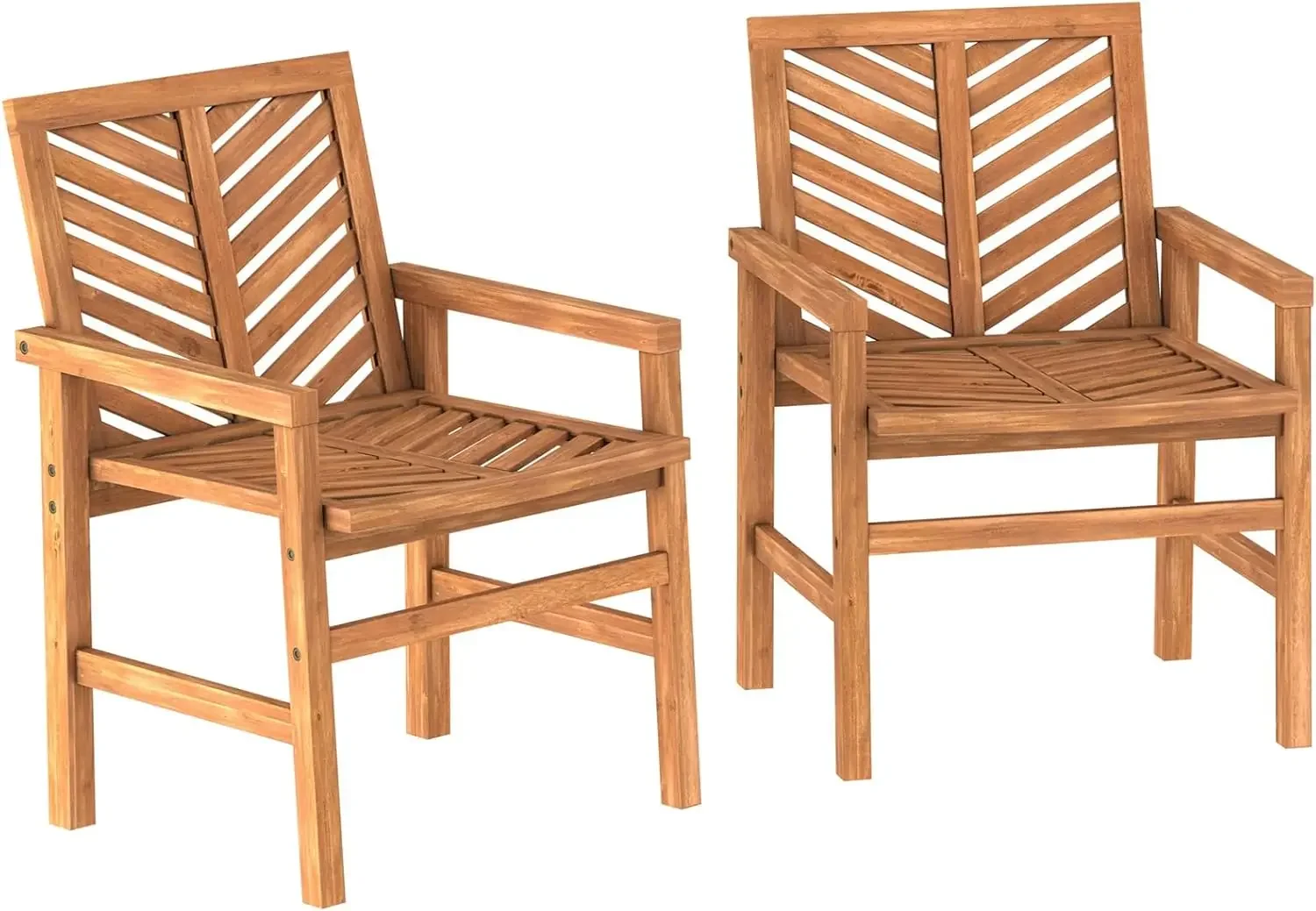 

Walker Edison 2 Piece Outdoor Patio Chevron Wood Chair Set All Weather Backyard Conversation Garden Poolside Balcony,Set of 2,Br