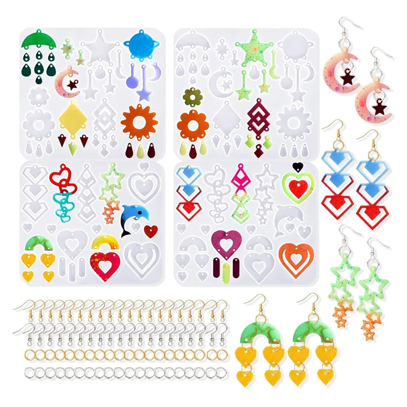 

A32HOT-Earring Resin Molds With Hole, 4 PCS Layer Resin Earrings Molds With 40 Earring Hooks, For Epoxy Resin For DIY Pendant