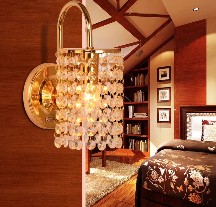 

Modern Brief Crystal Wall Lamp Led Bedside Light Bedroom Living Room Iron Balcony Bamp