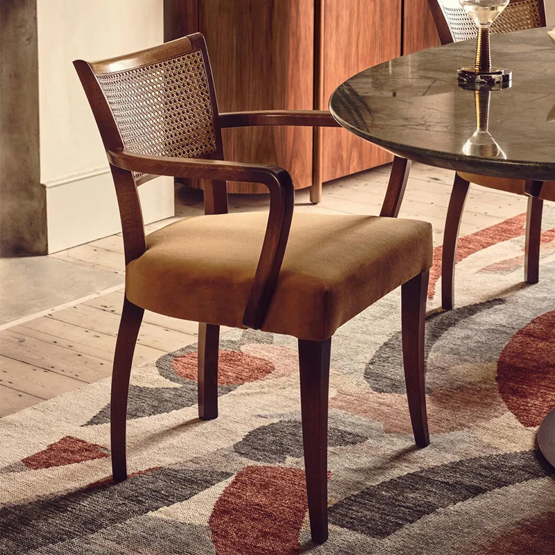 

Solid wood rattan dining chair Molina armchair home designer retro dining desk backrest makeup