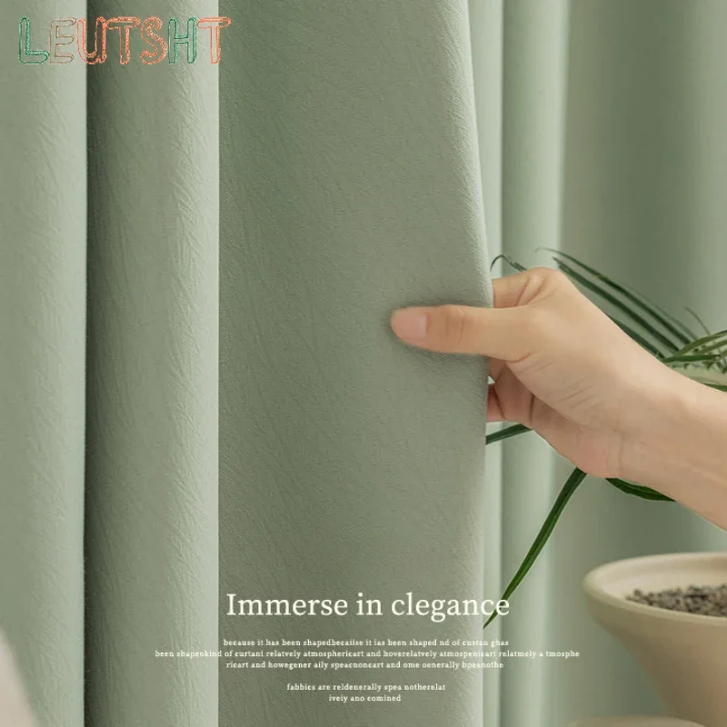

Home Decor Chenille Naturally Straight Texture Curtain Light Luxury Modern Simple Blackout Curtains Bedroom Highend Green
