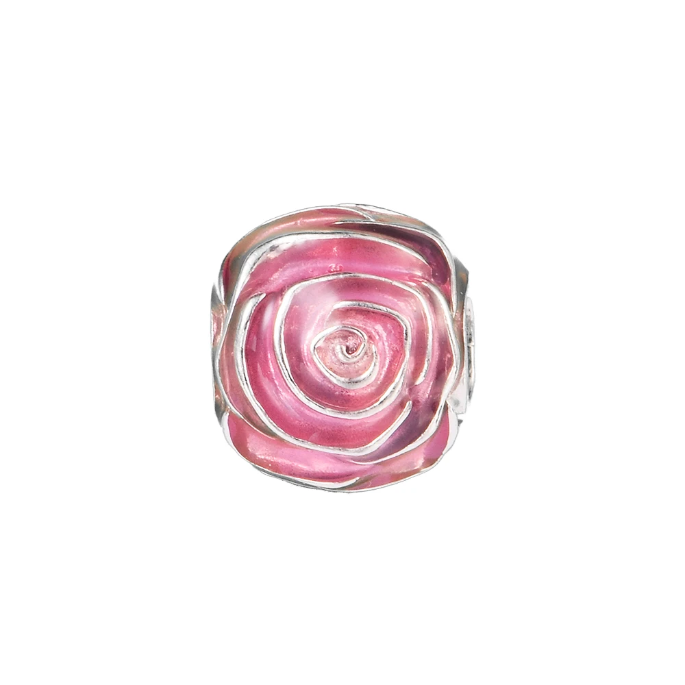 2024 Enamel Pink Pink Rose in Bloom Charm New IN Mother Kids Women Sterling Silver Bracelets Charms For Jewelry Making