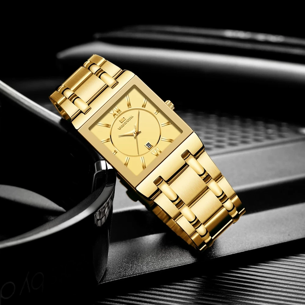 VA VA VOOM Relogio masculino Watch Men Square Mens Relógios Top Marca De Luxo De Quartzo Dourado Em Aço Inoxidável À Prova D' Ág