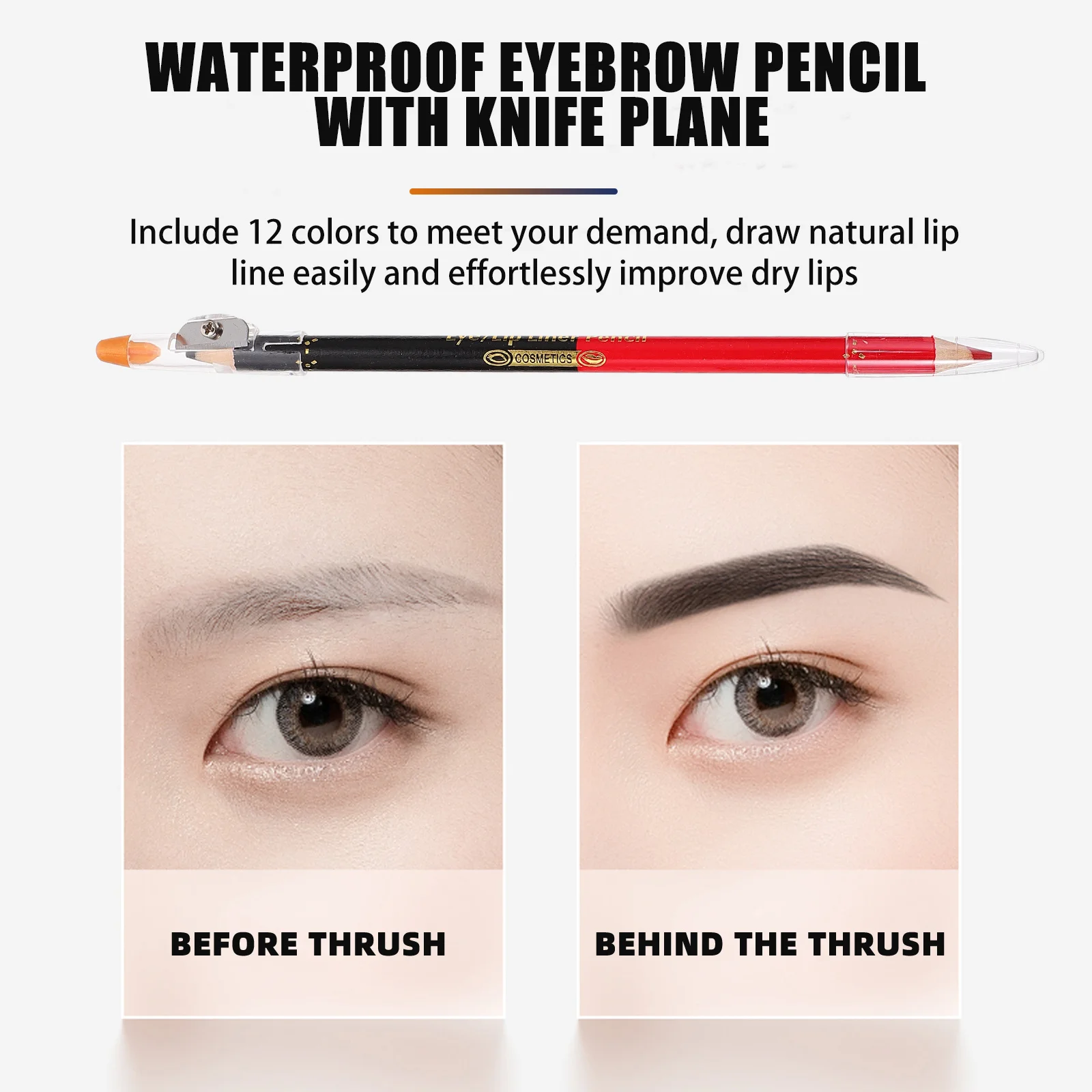 12 szt. Dwustronnych kredek do brwi, wodoodpornych, matowych kredek do ust i eyelinera, zestaw kredek do makijażu o wysokiej pigmentacji, akcesoria do modelowania oczu i ust.