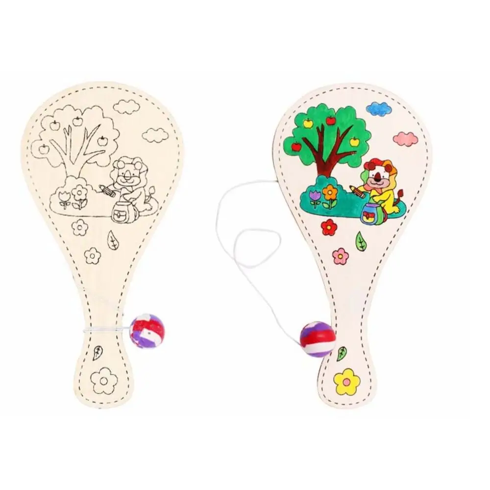 Houten doe-het-zelf paddleball met touw, blanco racket, doe-het-zelf racket met bal, elastisch doe-het-zelf houten racket, educatief