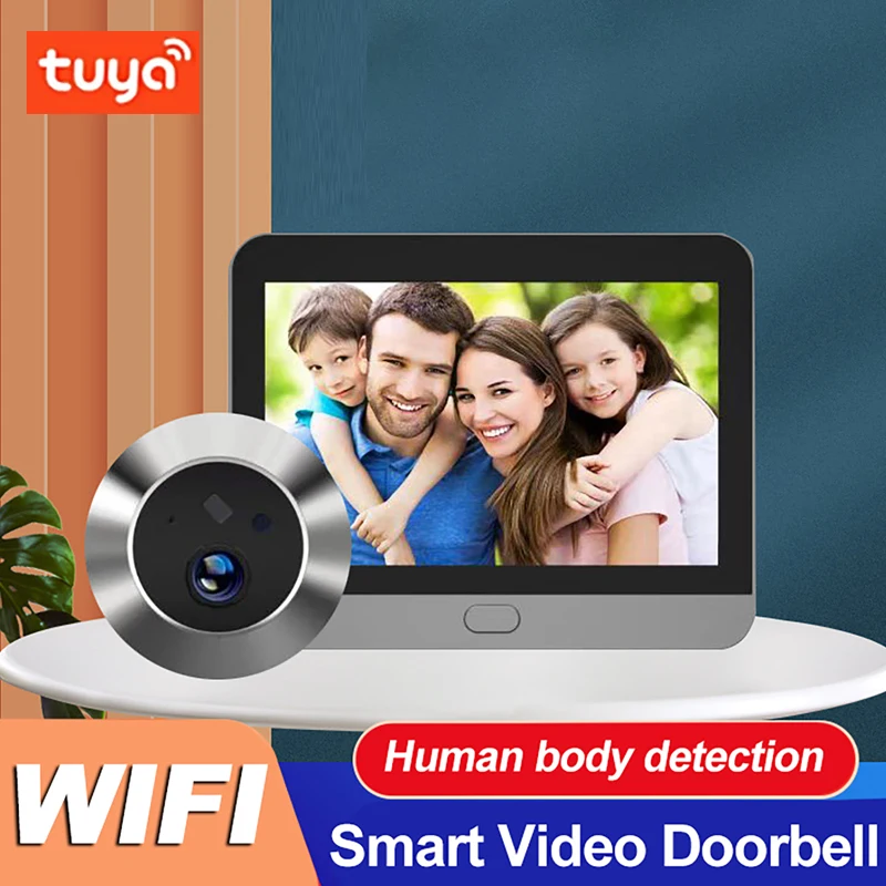 

Tuya Wireless Doorbell WiFi Door Peepholes HD Camera Two Way Audio Motion Detection 1080P Night Vision 4.3 Inch Video Door Bell