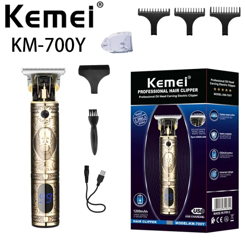 

Kemei Km-700Y Retro Design Carbon Steel T Blade LCD Digital Display Rechargeable Electric Hair Clipper hair trimmer for men