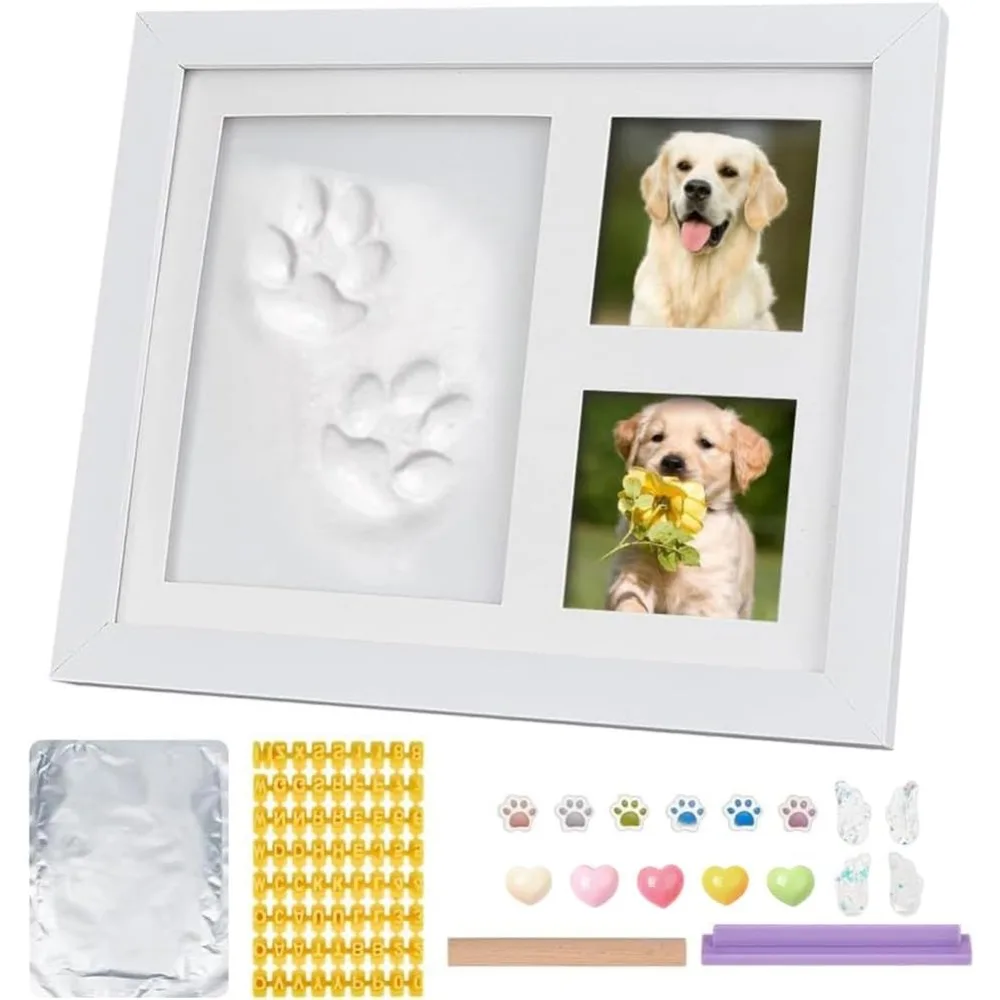 

Dog or Cat Paw Print Keepsake Kit White 11x9x0.7 Inch Clay Pattern Wooden Photo Frame Paw Print Kit Keepsake Large Clay Area