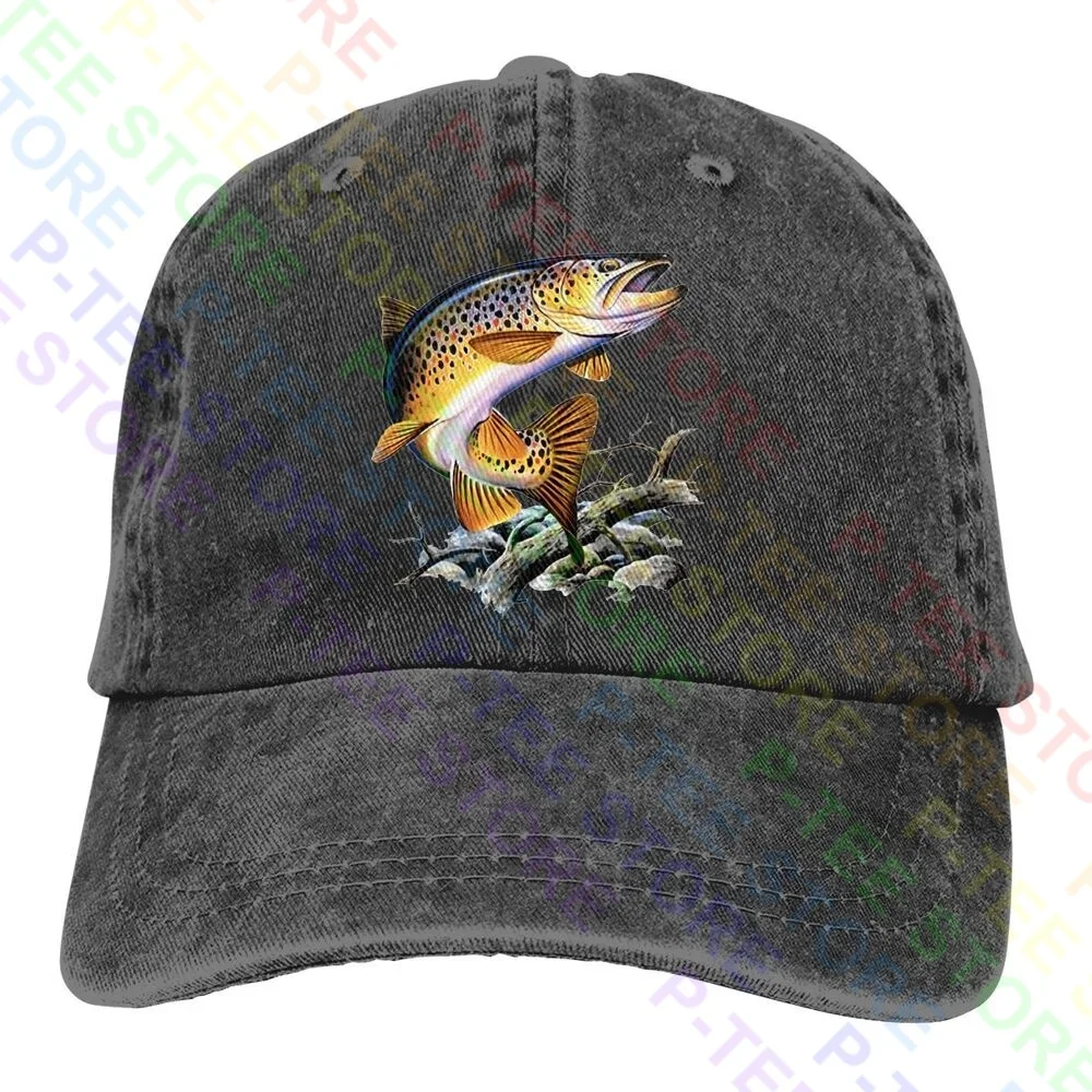 Brown Trout Fishing Washed Denim Baseball Cap Trucker Hats Summer Hot Deals