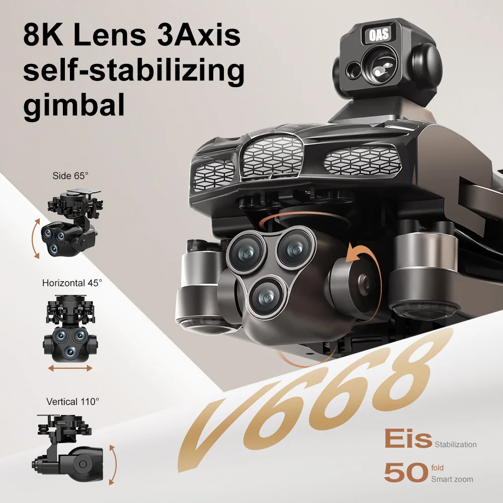 V668 GPS 드론 8K 전문가용 3축 PTZ HD 트리플 카메라 5G WIFI FPV 드론 장애물 회피 브러시리스 모터 RC 쿼드콥터 장난감
