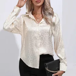 Fashion Leopard Print Jacquard Blouse Elegant Office Lady Long Sleeve Turn Down Collar Button Shirt Spring New Tops Blusas 19169