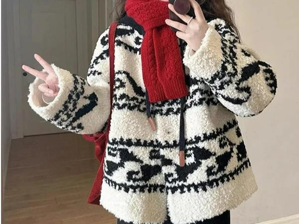 

2025 Autumn and Winter New High-end Lamb Wool Short Jacket Warm Hooded Top