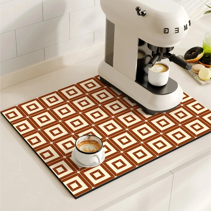 Kaffeemaschine Matte Retro Geschirr Trocknen Matten Für Küche Nicht-slip Ablassen Pad Schnell Trocknend Geschirr Tischset Geschirr Waschbar – Detail 15